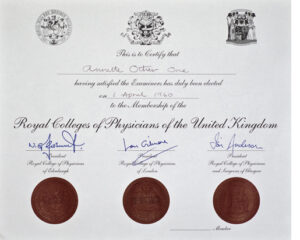 Medical doctor studying MRCP(UK) exam preparation materials in a clinical learning environment