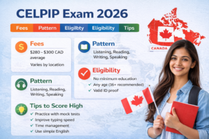 Celpip exam 2026 fees pattern eligibility and preparation tips infographic for canada immigration test