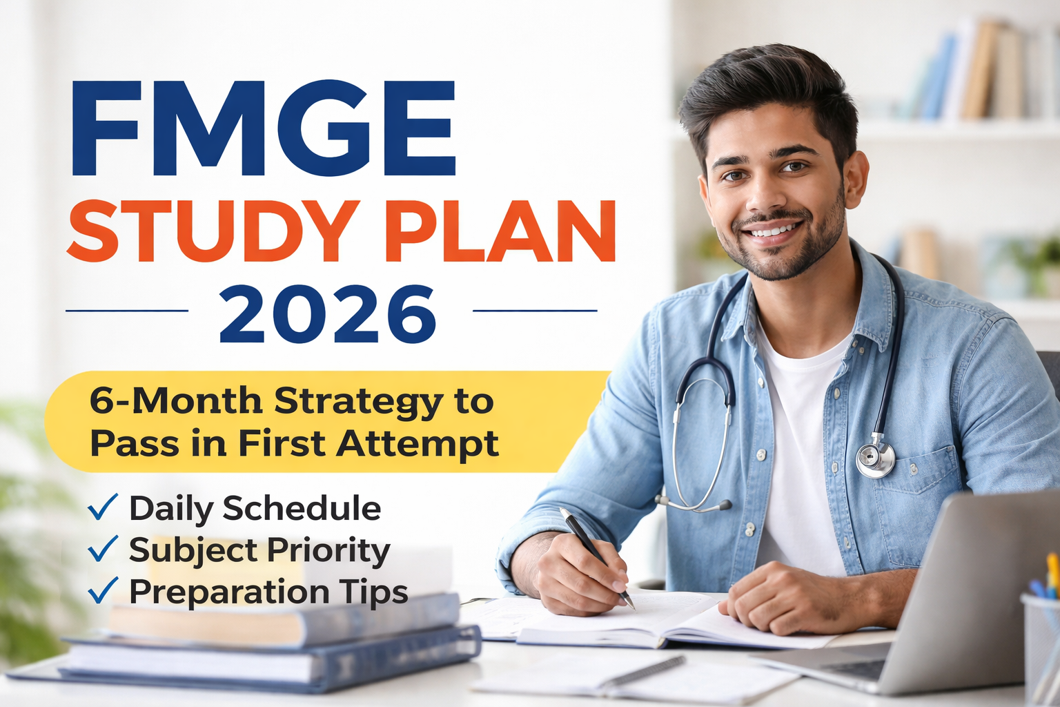 FMGE study plan 2026 6 month strategy daily schedule and preparation tips infographic