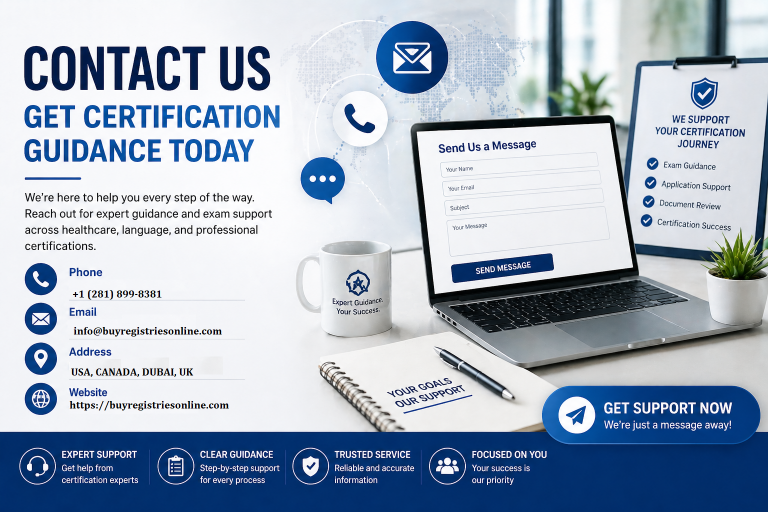 contact certification support services for exam guidance and help