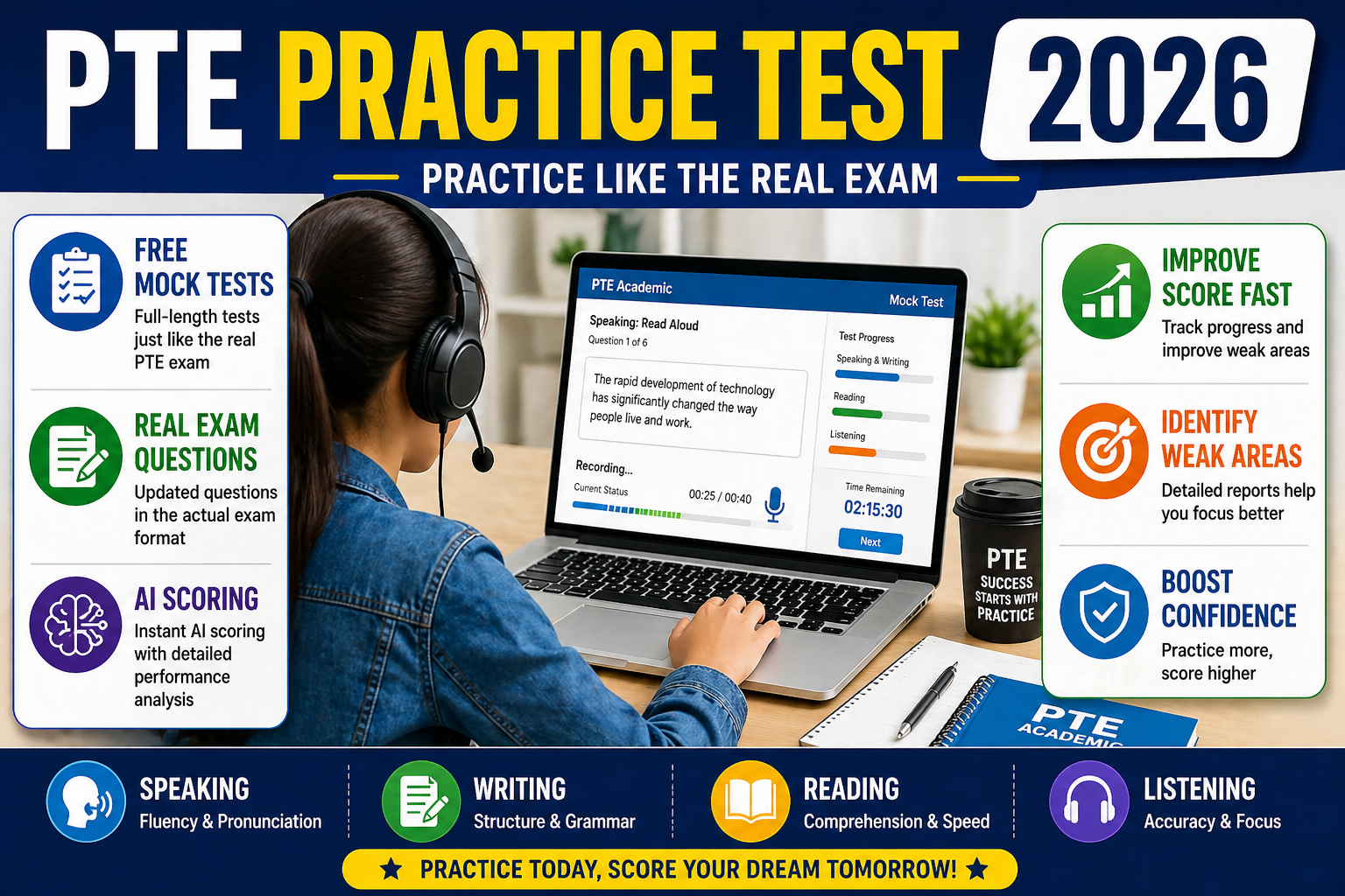 pte practice test 2026 free mock tests and score improvement